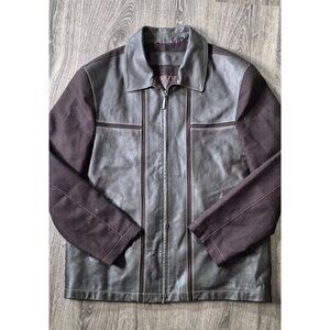 Jhane Barnes Leather and Knit Zip-up Collared Jacket Coat Mens Size 44